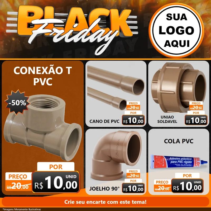 Modelo de Rede Social para Feed Facebook com o tema Black Friday para Tubos e conexões