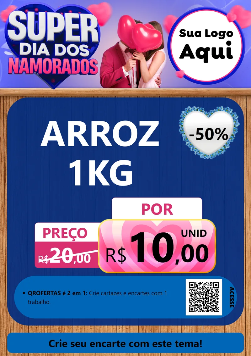 Modelo de Cartaz para Cartaz A4 Vertical com o tema Super Dia dos Namorados para Supermercado
