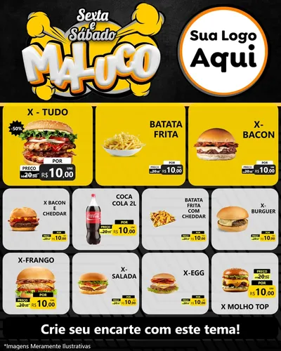 Modelo de Rede Social para Feed Instagram com o tema Sexta e Sábado Maluco para Hamburgueria