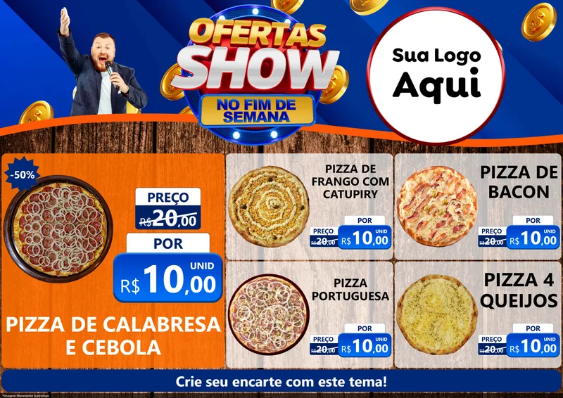 Modelo de Encarte para Encarte A4 Horizontal com o tema Ofertas Show No Fim De Semana para Pizzaria