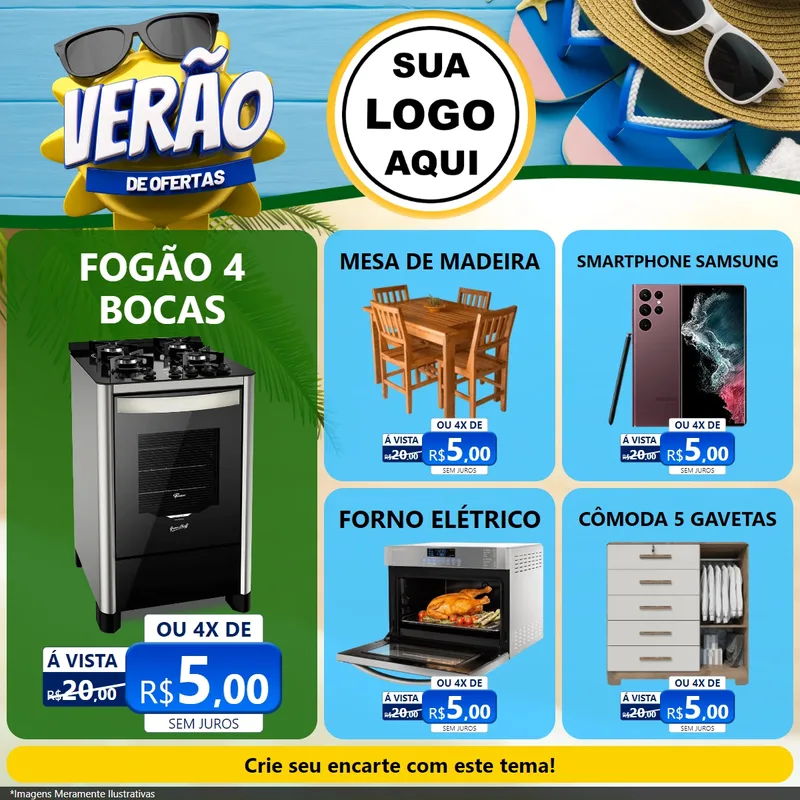 Modelo de Rede Social para Feed Facebook com o tema Verão de Ofertas para Móveis e Eletro