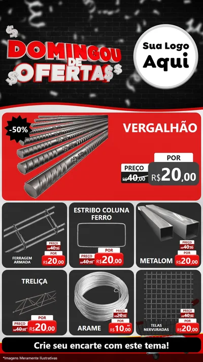 Modelo de Rede Social para Stories com o tema Domingou de Ofertas para Ferragens