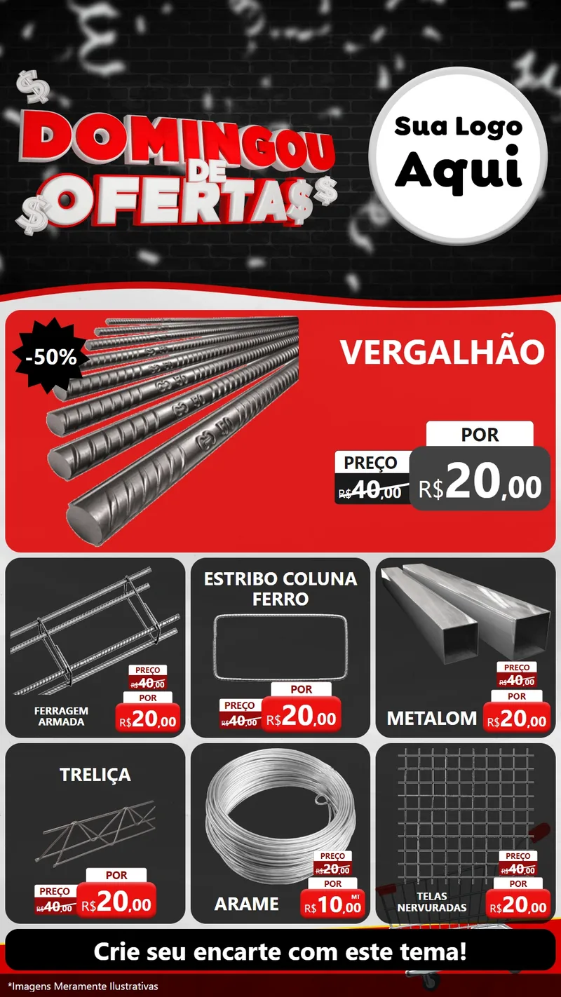 Modelo de Rede Social para Stories com o tema Domingou de Ofertas para Ferragens