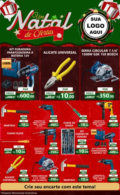 Modelo de Encarte para Encarte Grande com o tema Um Natal de Ofertas para Maquinas e Ferramentas