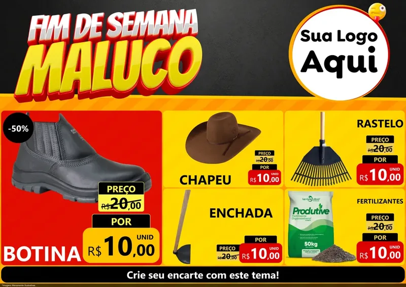 Modelo de Encarte para Encarte A4 Horizontal com o tema Final de Semana Maluco para Agropecuária