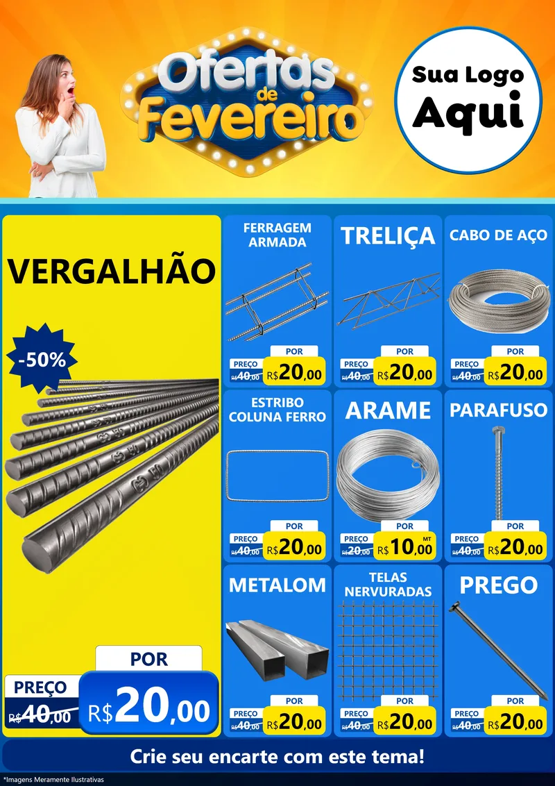 Modelo de Encarte para Encarte A4 Vertical com o tema Ofertas de Fevereiro para Ferragens