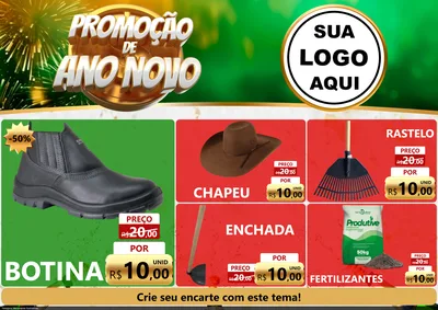 Modelo de Encarte para Encarte A4 Horizontal com o tema Promoção de Ano Novo para Agropecuária