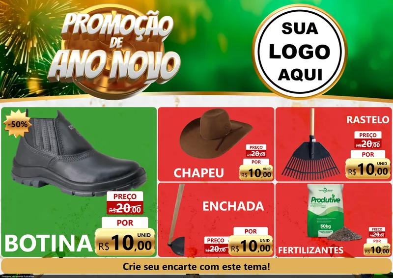 Modelo de Encarte para Encarte A4 Horizontal com o tema Promoção de Ano Novo para Agropecuária