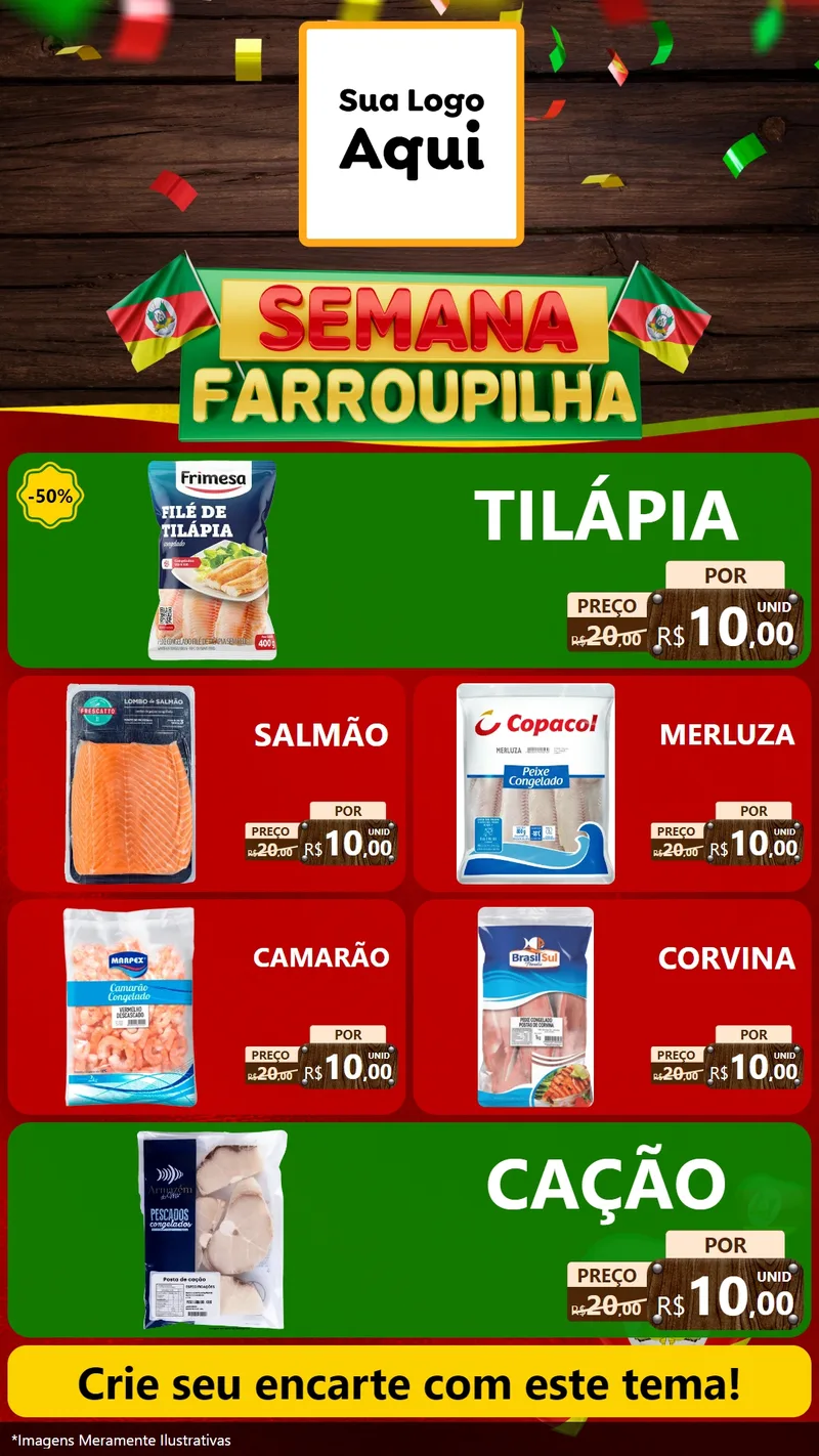 Modelo de TV para TV Vertical com o tema Semana Farroupilha para Peixaria