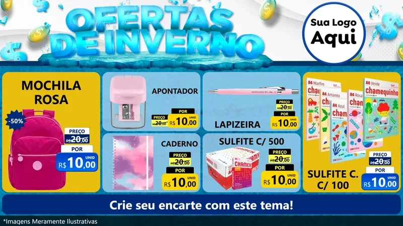 Modelo de TV para TV Horizontal com o tema Ofertas de Inverno para Papelaria