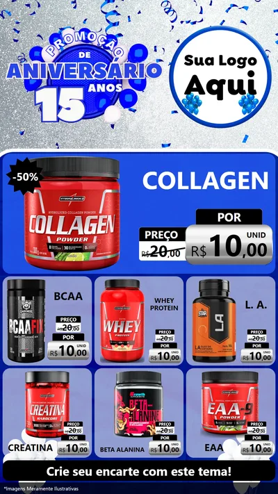 Modelo de Rede Social para Stories com o tema Promoção de Aniversário - 15 Anos para Suplementos alimentares