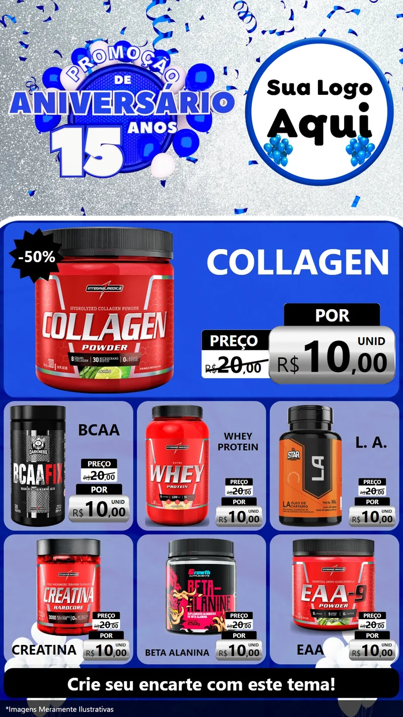 Modelo de Rede Social para Stories com o tema Promoção de Aniversário - 15 Anos para Suplementos alimentares
