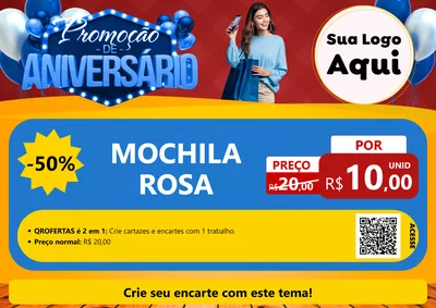 Modelo de Cartaz para Cartaz A4 Horizontal com o tema Promoção de Aniversário para Papelaria