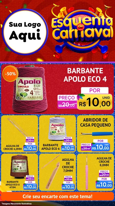 Modelo de Rede Social para Stories com o tema Esquenta de Carnaval para Armarinho e Aviamentos