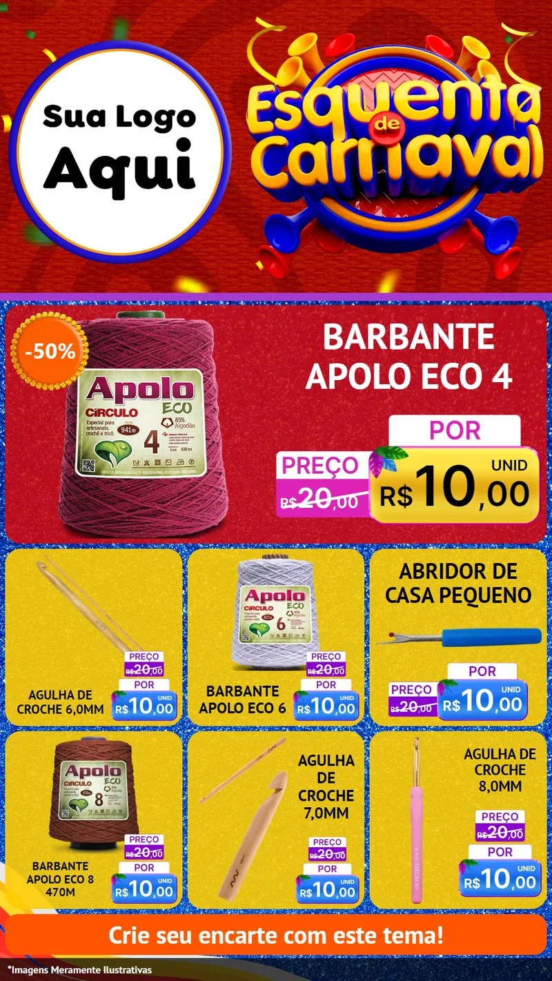 Modelo de Rede Social para Stories com o tema Esquenta de Carnaval para Armarinho e Aviamentos