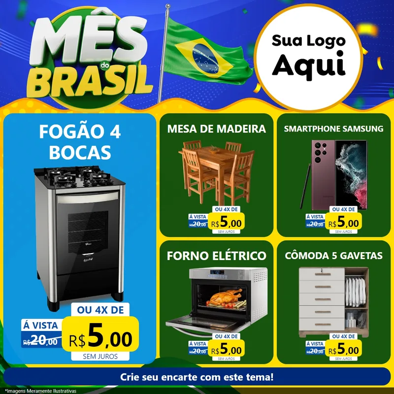 Modelo de Rede Social para Feed Facebook com o tema Mês do Brasil para Móveis e Eletro