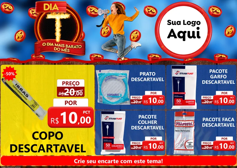 Modelo de Encarte para Encarte A4 Horizontal com o tema Dia T - O Dia Mais Barato Do Mês para Embalagens