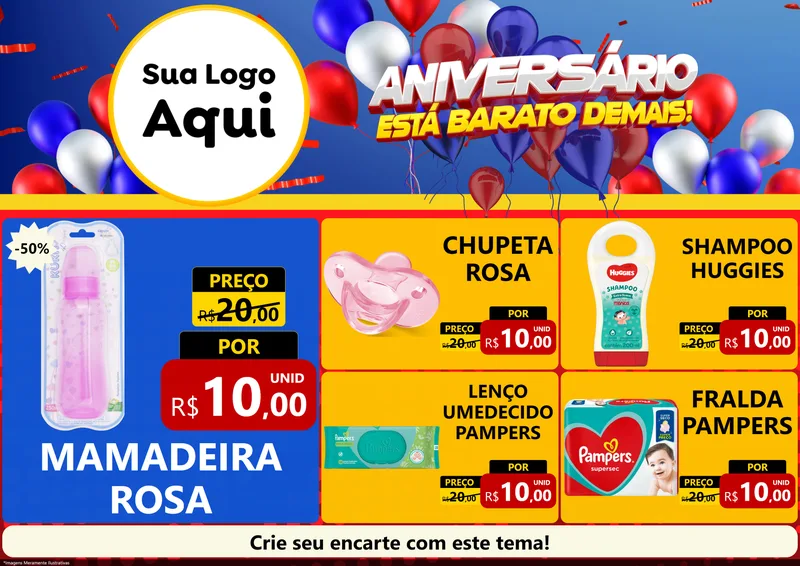 Modelo de Encarte para Encarte A4 Horizontal com o tema Aniversário para Bebês