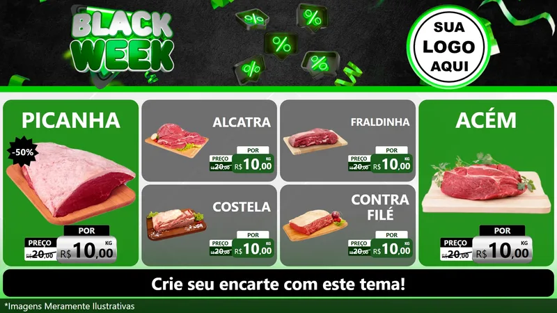 Modelo de TV para TV Horizontal com o tema Black Week para Açougue