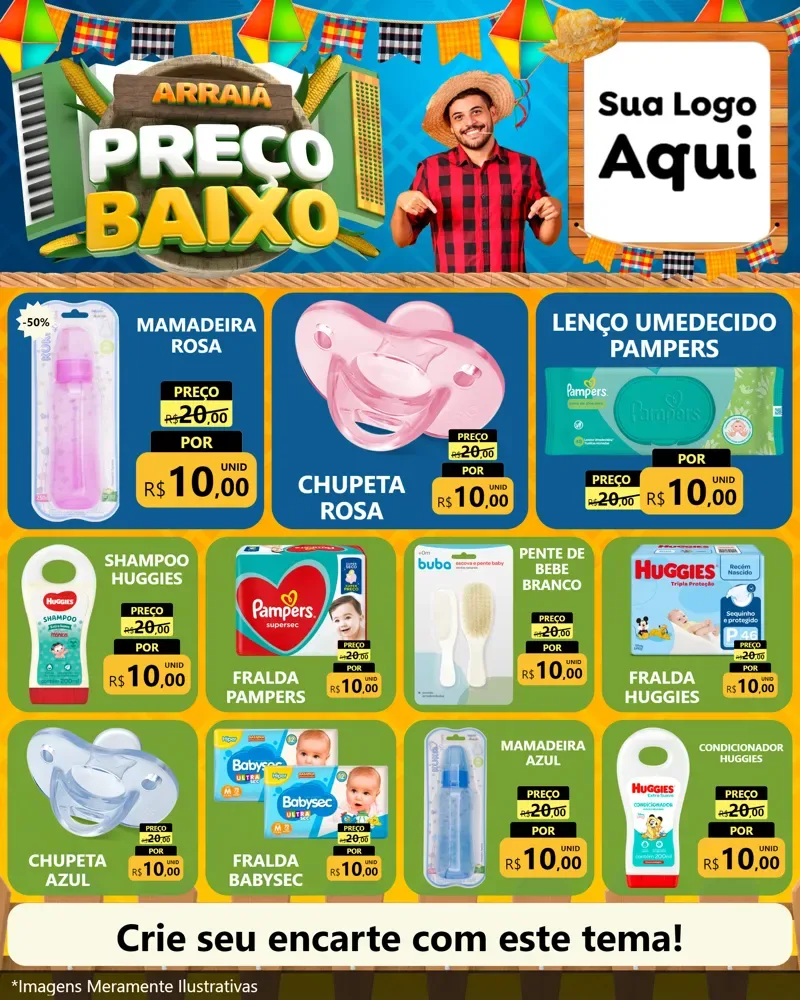 Modelo de Rede Social para Feed Instagram com o tema Arraiá de Preço Baixo - Junina para Bebês