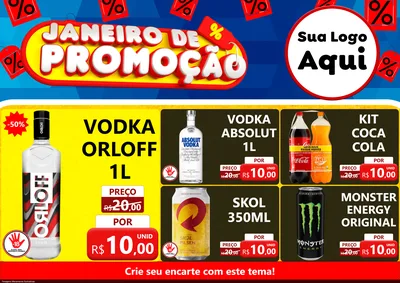 Modelo de Encarte para Encarte A4 Horizontal com o tema Janeiro de Promoção para Distribuidora de bebidas