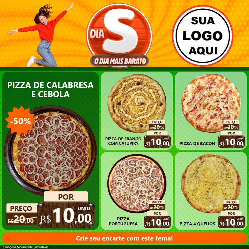 Modelo de Rede Social para Feed Facebook com o tema Dia S - O Dia Mais Barato para Pizzaria