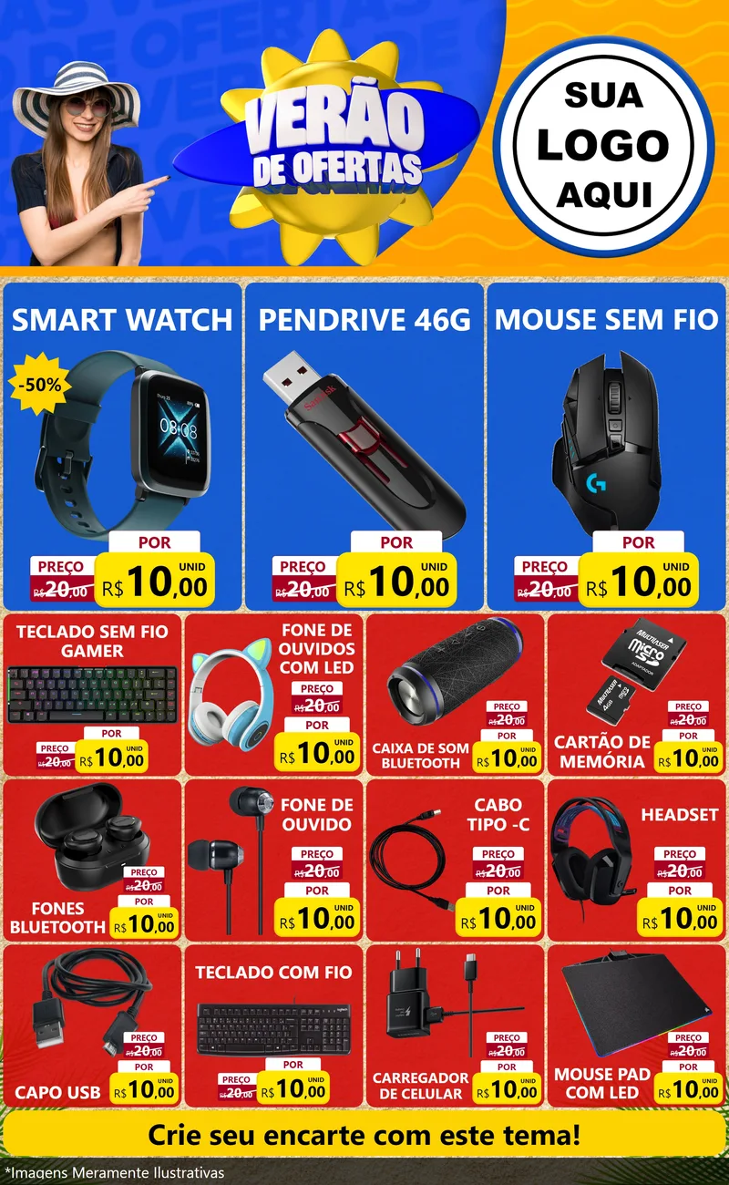 Modelo de Encarte para Encarte Grande com o tema Verão de Ofertas para Informática