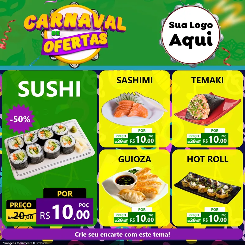 Modelo de Rede Social para Feed Facebook com o tema Carnaval de Ofertas para Comida japonesa