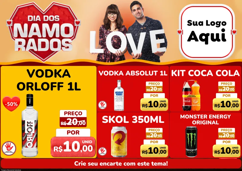Modelo de Encarte para Encarte A4 Horizontal com o tema Dia dos Namorados para Distribuidora de bebidas
