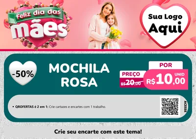 Modelo de Cartaz para Cartaz A4 Horizontal com o tema Feliz Dia das Mães para Papelaria