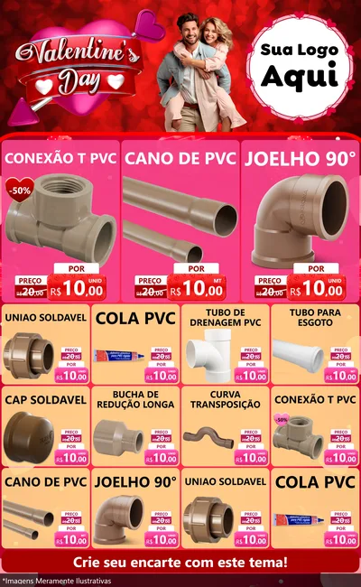 Modelo de Encarte para Encarte Grande com o tema Valentine's Day para Tubos e conexões