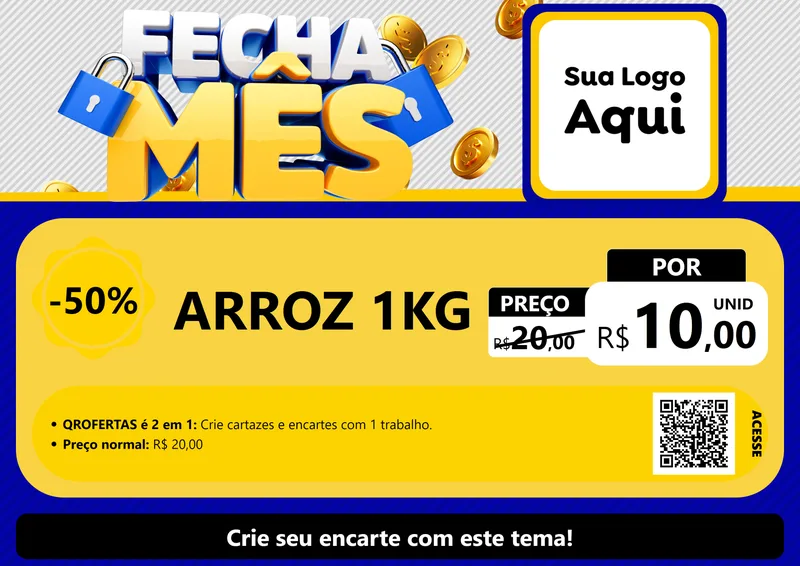 Modelo de Cartaz para Cartaz A4 Horizontal com o tema Fecha Mês para Supermercado
