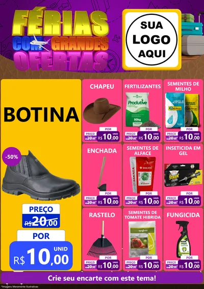 Modelo de Encarte para Encarte A4 Vertical com o tema Férias com Grandes Ofertas para Agropecuária