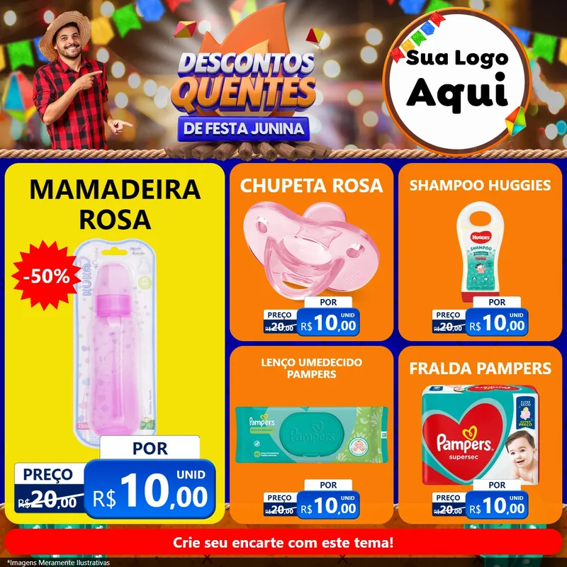 Modelo de Rede Social para Feed Facebook com o tema Descontos Quentes de Festa Junina para Bebês