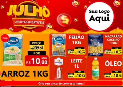 Modelo de Encarte para Encarte A4 Horizontal com o tema Julho Ofertas Imbatíveis para Supermercado