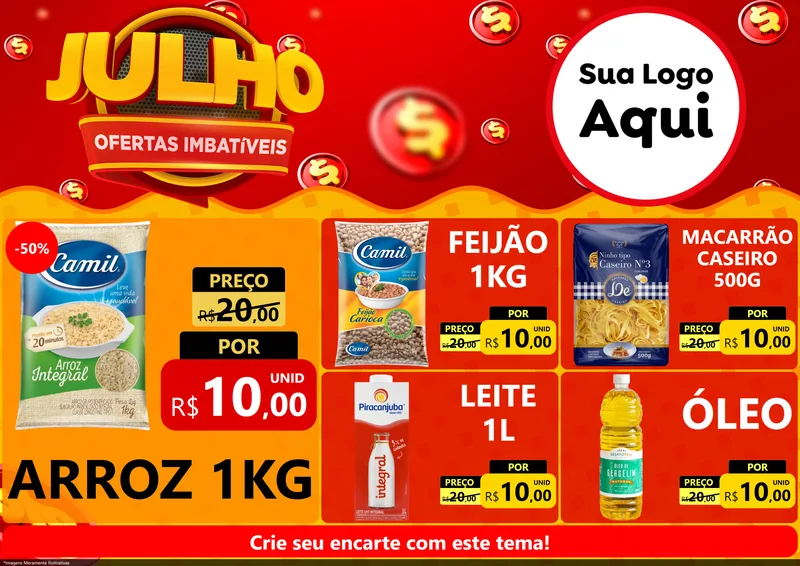 Modelo de Encarte para Encarte A4 Horizontal com o tema Julho Ofertas Imbatíveis para Supermercado