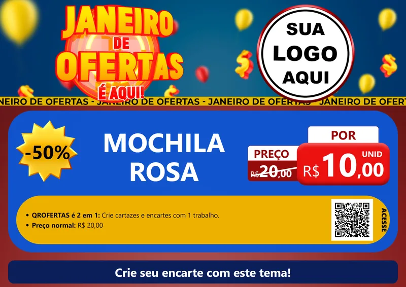 Modelo de Cartaz para Cartaz A4 Horizontal com o tema Janeiro de Ofertas É Aqui! para Papelaria