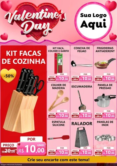 Modelo de Encarte para Encarte A4 Vertical com o tema Valentine's Day para Utilidades Domésticas