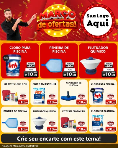 Modelo de Rede Social para Feed Instagram com o tema Março de Ofertas! para Produtos para Piscina