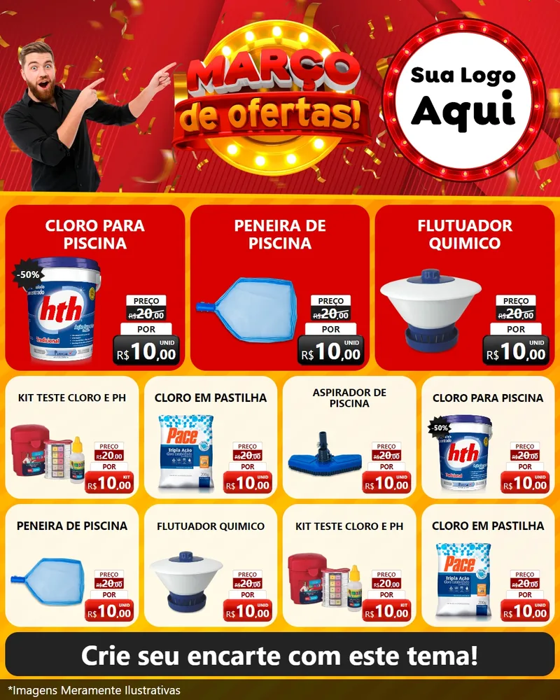 Modelo de Rede Social para Feed Instagram com o tema Março de Ofertas! para Produtos para Piscina