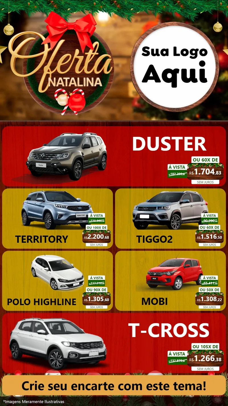 Modelo de TV para TV Vertical com o tema Ofertas Natalina para Concessionaria de Carros