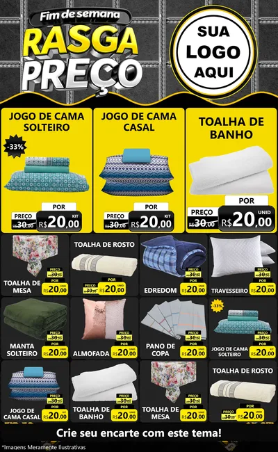 Modelo de Encarte para Encarte Grande com o tema Fim de Semana Rasga Preço para Cama, Mesa e Banho