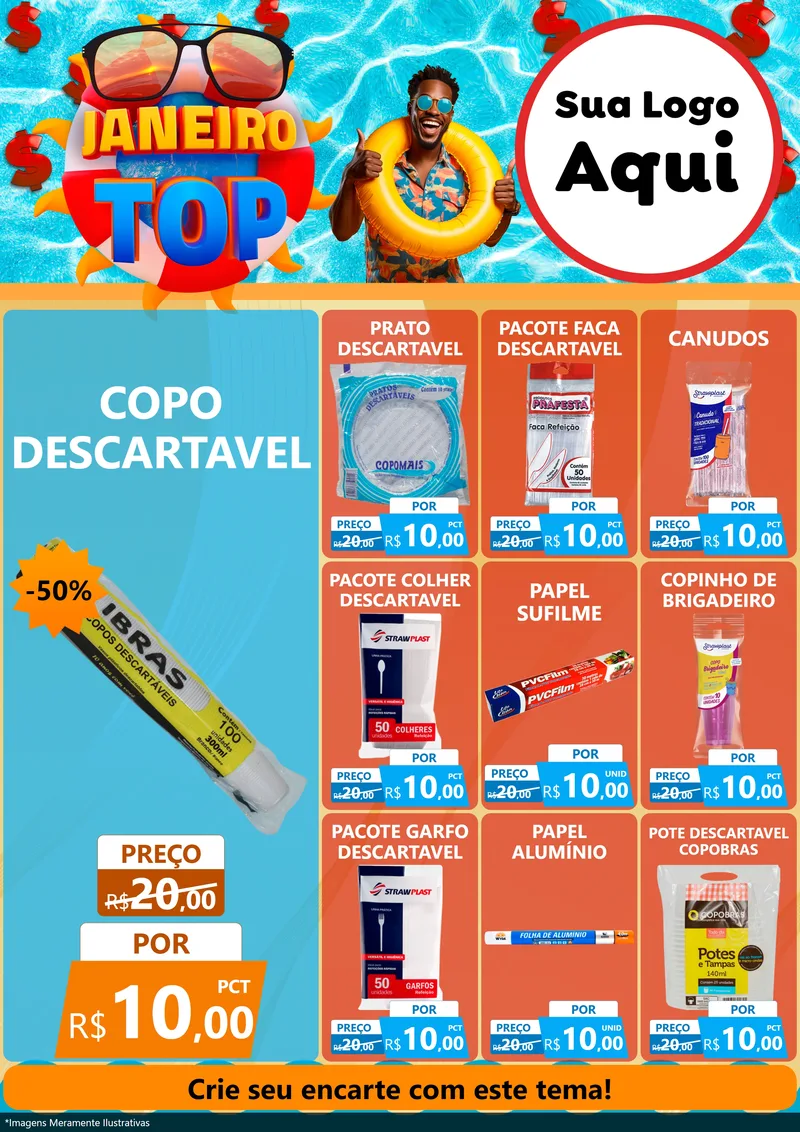 Modelo de Encarte para Encarte A4 Vertical com o tema Janeiro Top para Embalagens