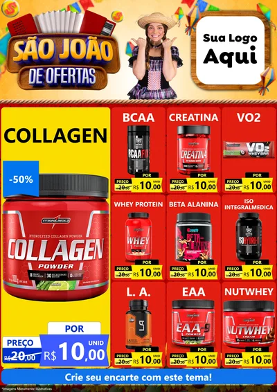 Modelo de Encarte para Encarte A4 Vertical com o tema São João de Ofertas para Suplementos alimentares