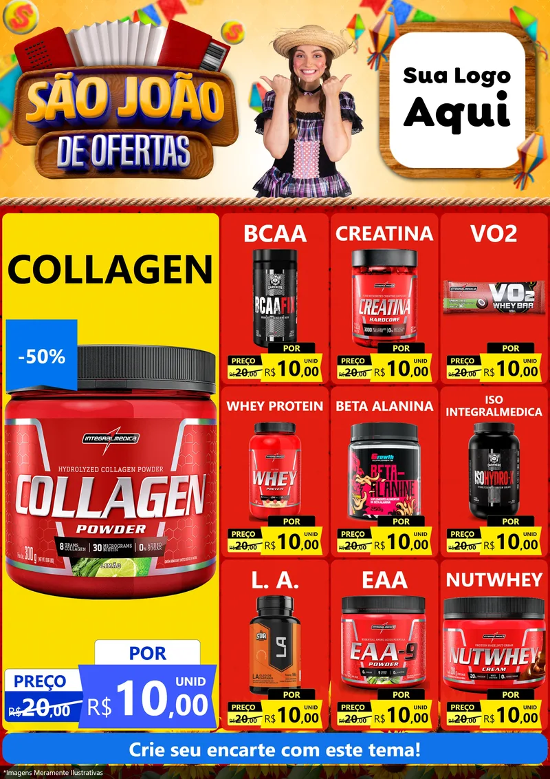 Modelo de Encarte para Encarte A4 Vertical com o tema São João de Ofertas para Suplementos alimentares