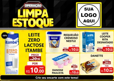 Modelo de Encarte para Encarte A4 Horizontal com o tema Operação Limpa Estoque para Frios e Laticínios