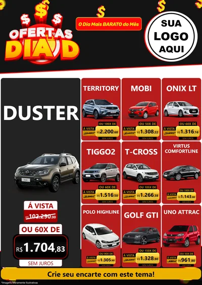 Modelo de Encarte para Encarte A4 Vertical com o tema Ofertas Dia D para Concessionaria de Carros