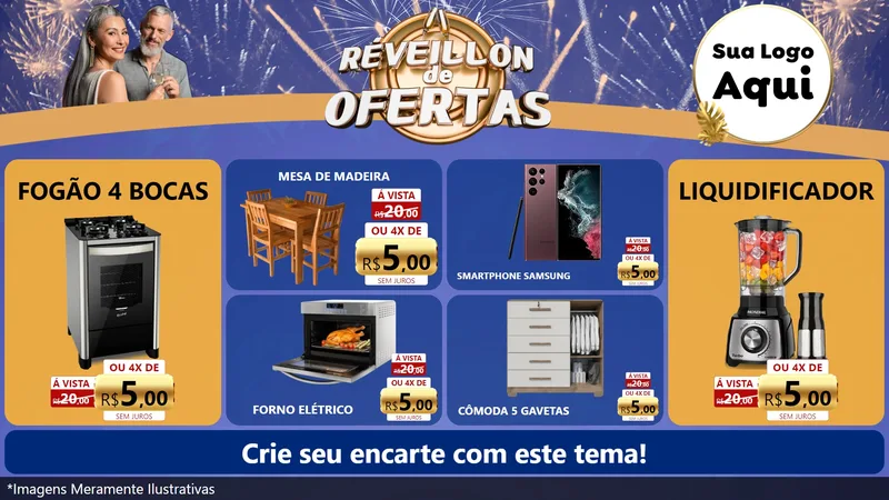 Modelo de TV para TV Horizontal com o tema Réveillon de Ofertas para Móveis e Eletro