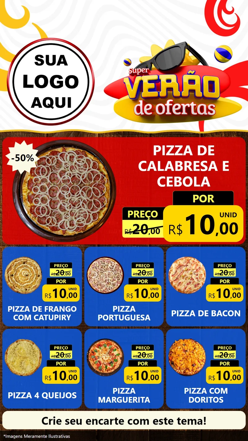 Modelo de Rede Social para Stories com o tema Super Verão de Ofertas para Pizzaria