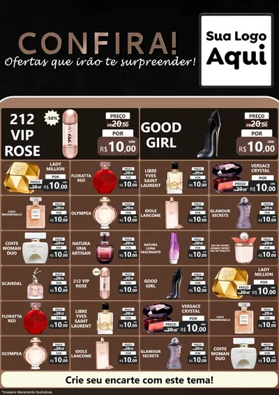 Modelo de Encarte para Encarte A4 Vertical com o tema Confira! Ofertas que irão te surpreender! para Perfumes